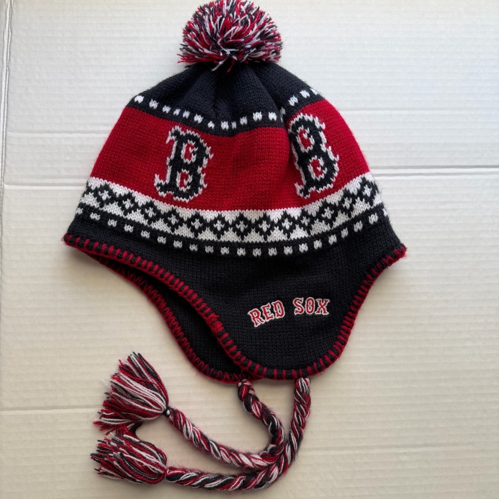 Boston Red Sox MLB 47 Brand Pom Pom Beanie Hat – Red, White & Blue – One Size